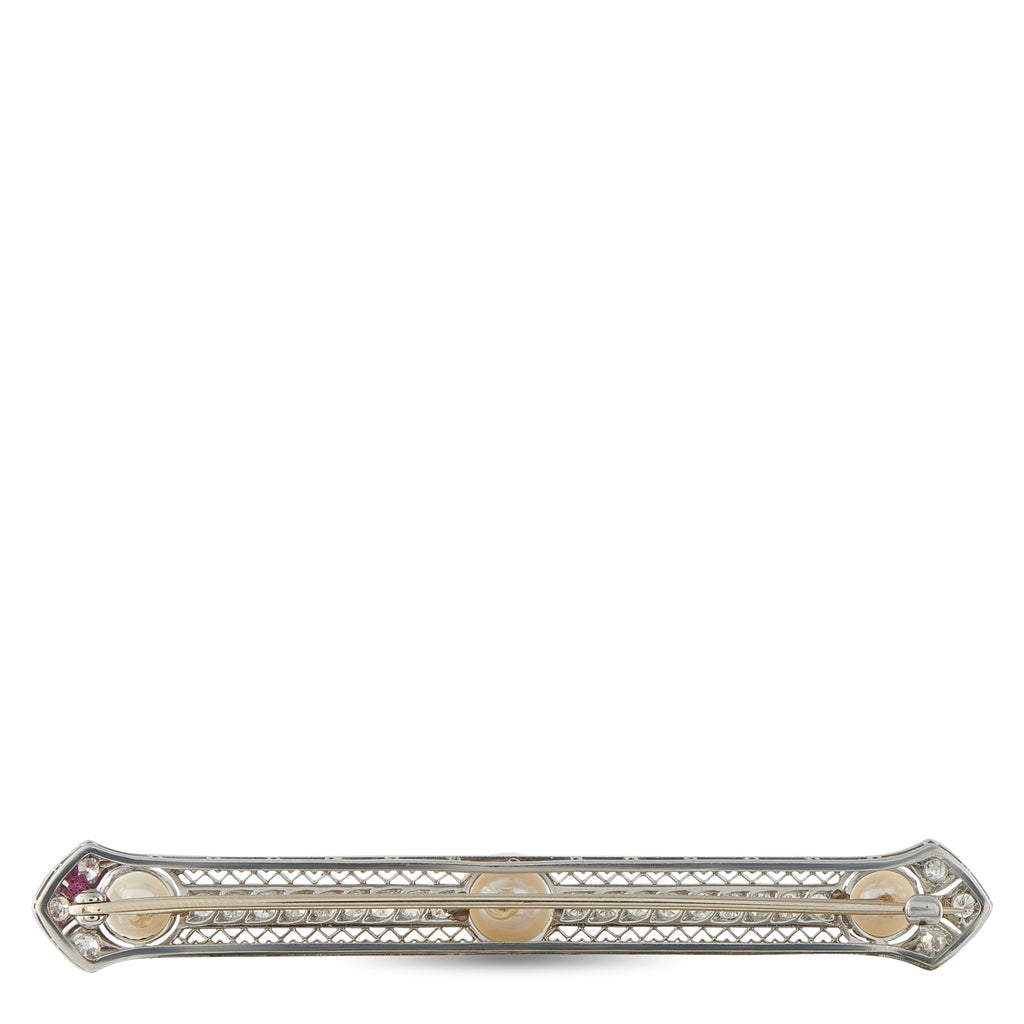 Antique Platinum 1.0ct Diamond and Pearl Brooch
