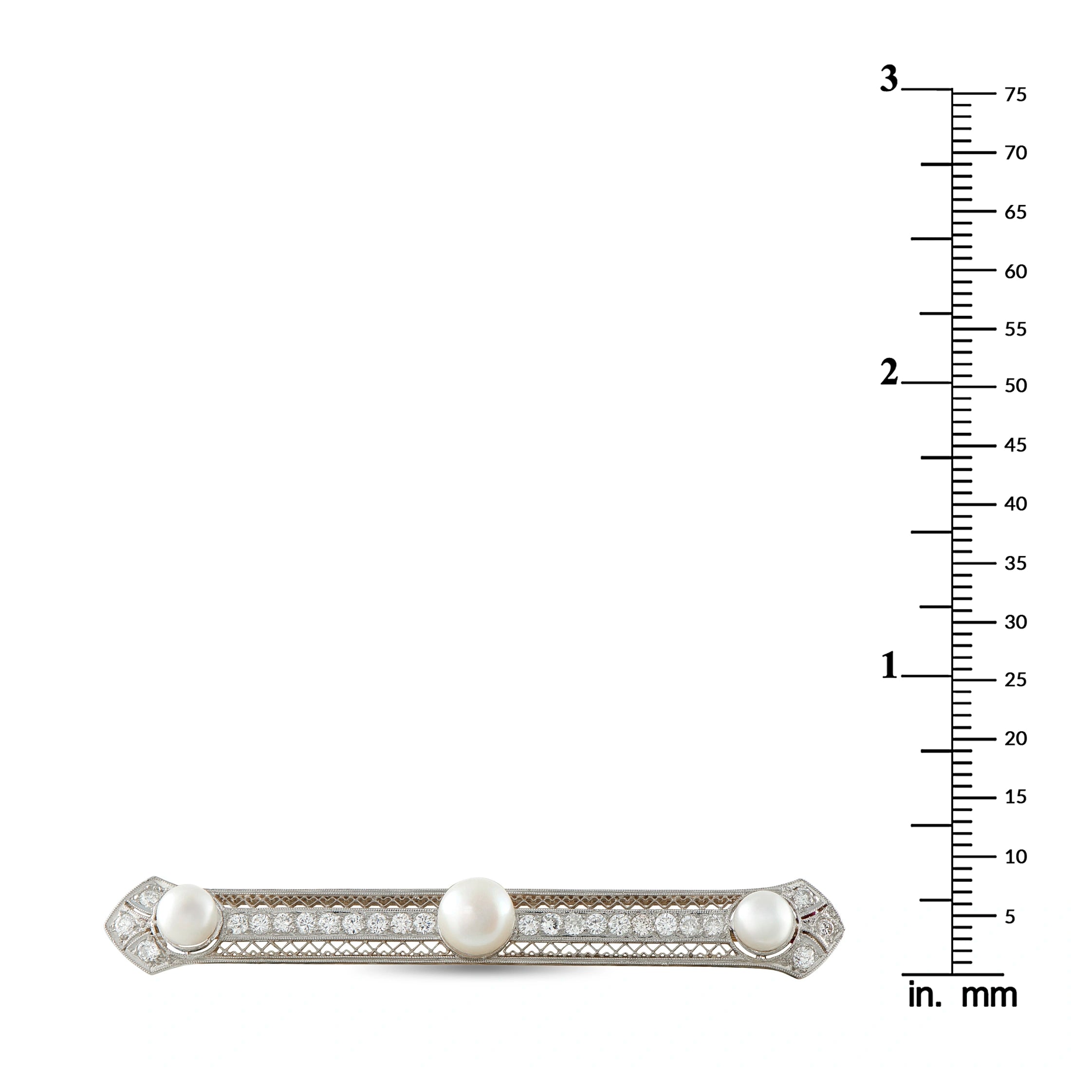 Antique Platinum 1.0ct Diamond and Pearl Brooch