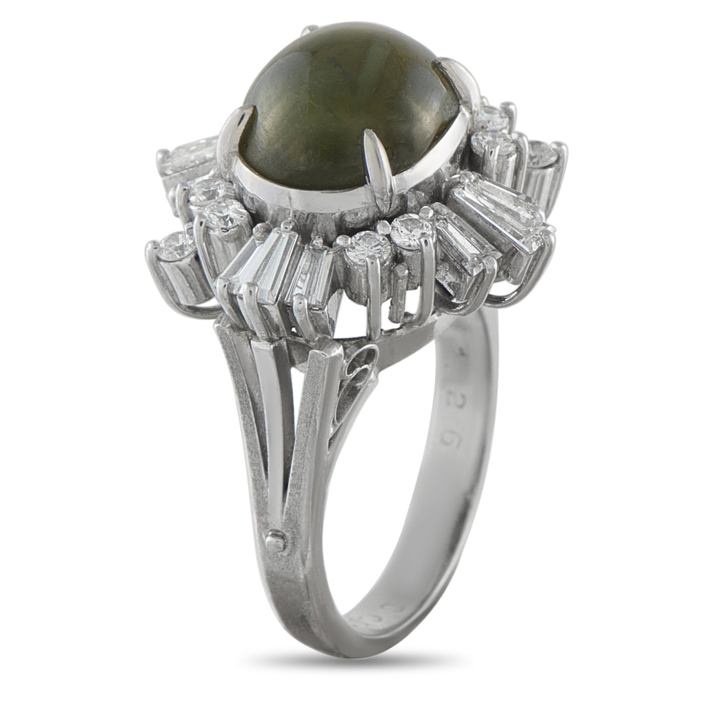 Platinum 1.26ct Diamond and Cats Eye Ring