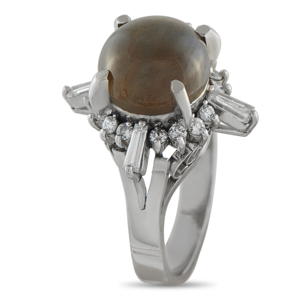 Platinum 0.66ct Diamond and Cats Eye Ring