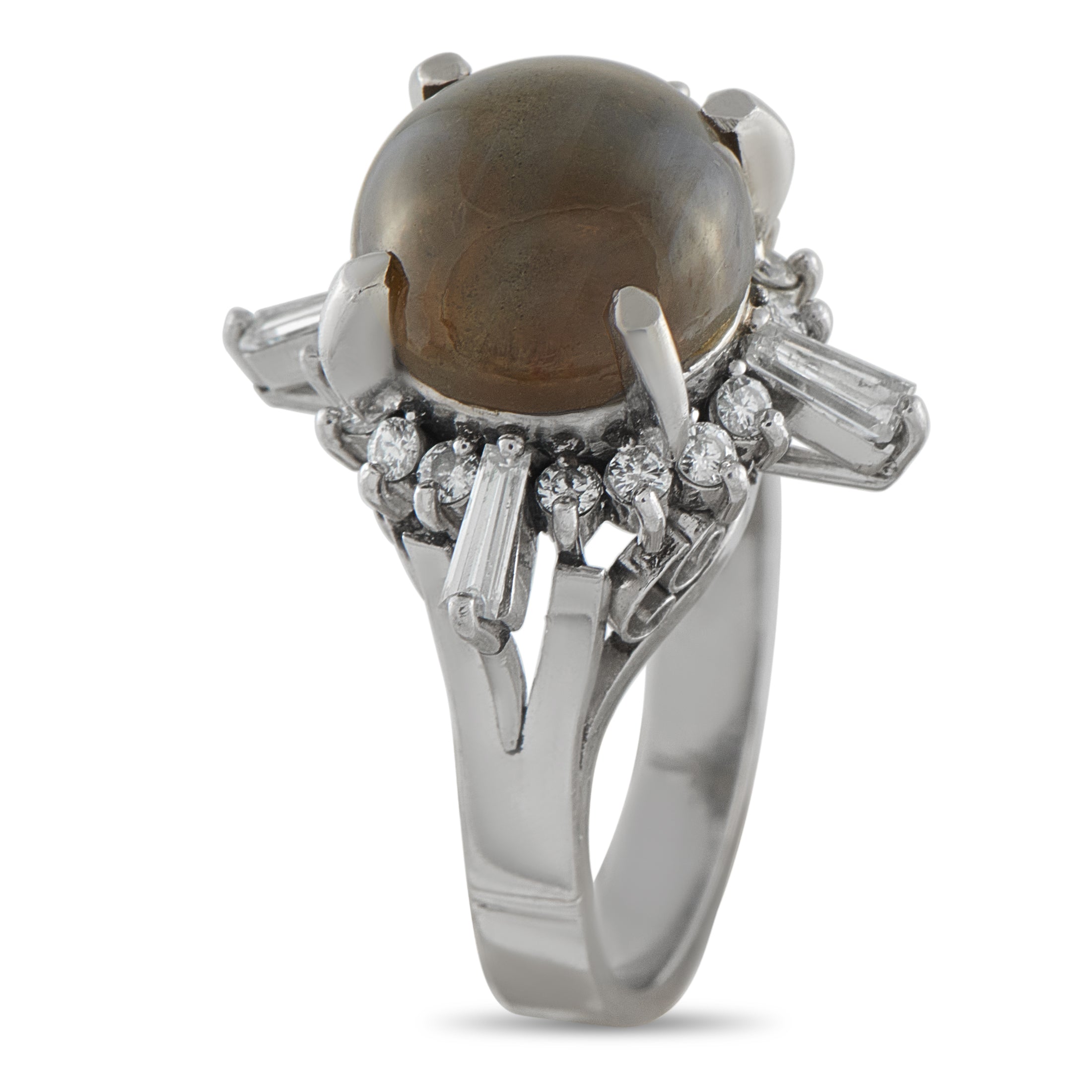 Platinum 0.66ct Diamond and Cats Eye Ring
