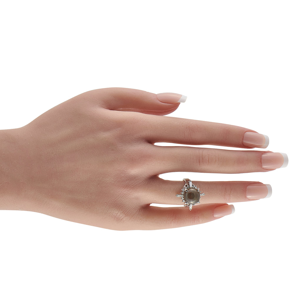 Platinum 0.66ct Diamond and Cats Eye Ring