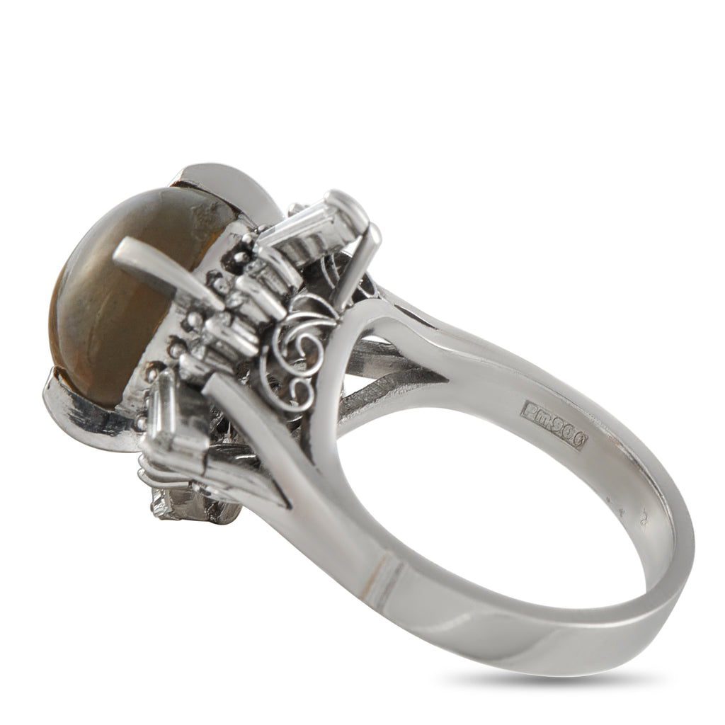 Platinum 0.66ct Diamond and Cats Eye Ring