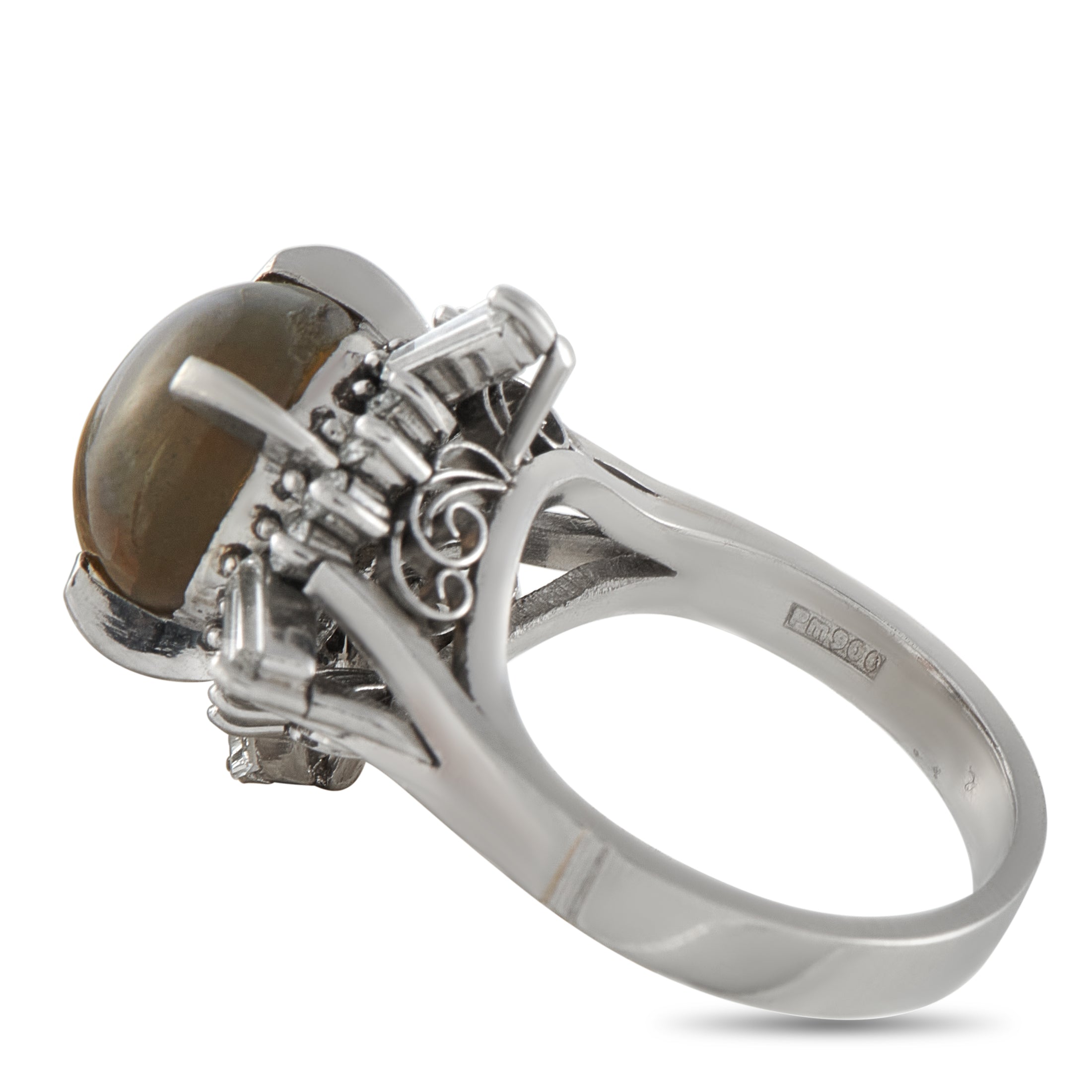 Platinum 0.66ct Diamond and Cats Eye Ring