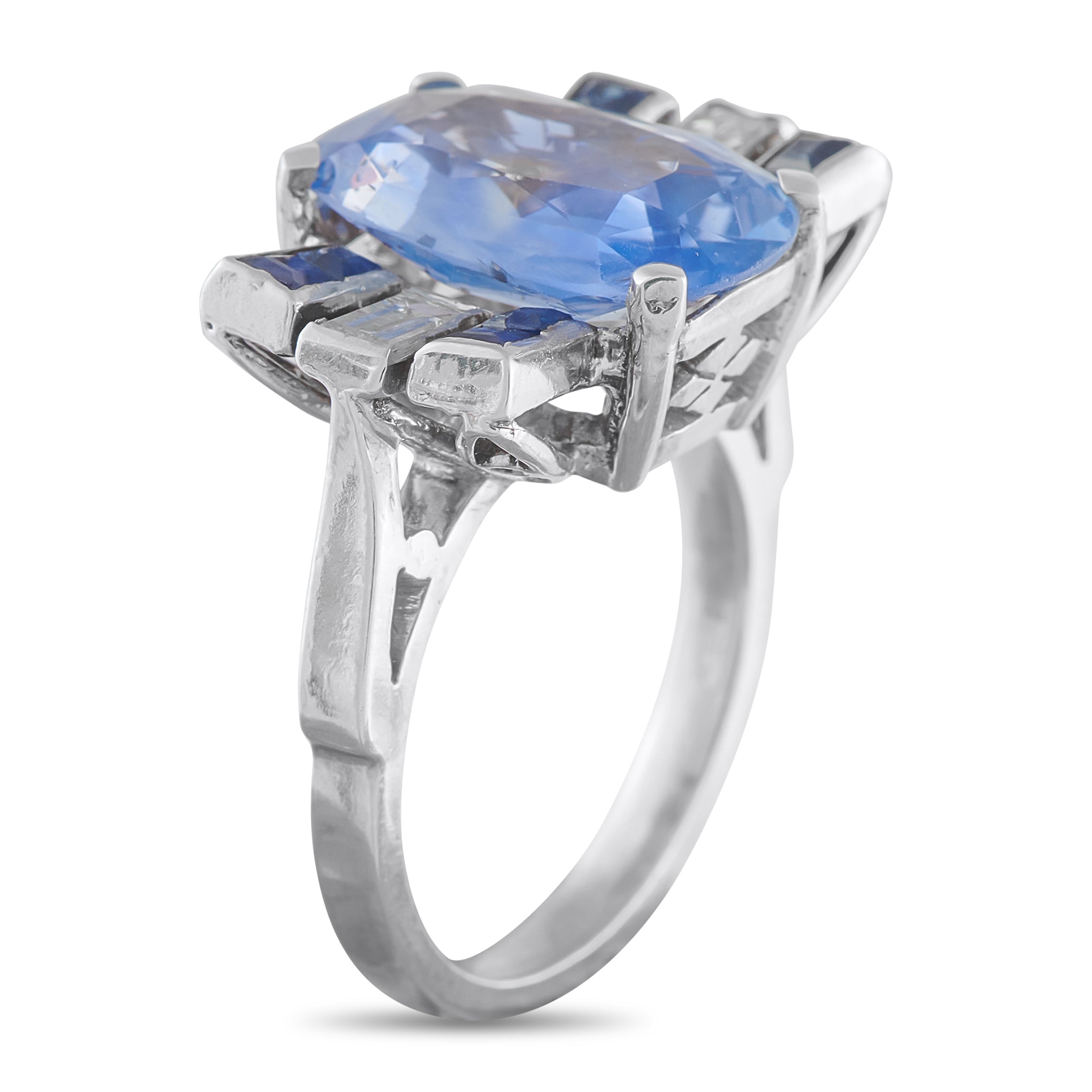 Platinum 0.40ct Diamond and Ceylon Sapphire Cocktail Ring
