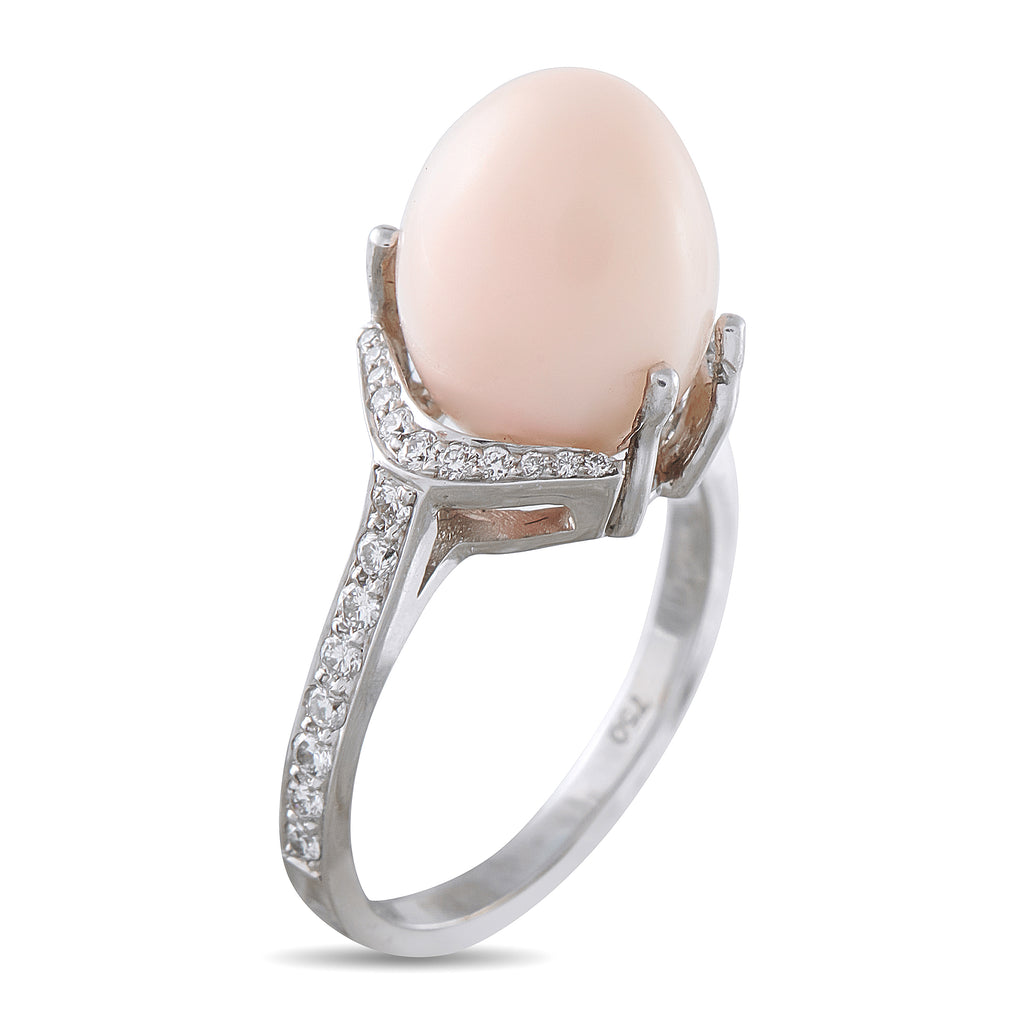 18K White Gold 0.25ct Diamond and Conch Pearl Ring