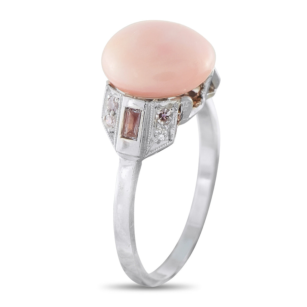 Platinum 0.11ct Diamond and Natural Conch Pearl Ring