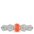 Antique Platinum 2.4ct Diamond and Coral Bar Brooch