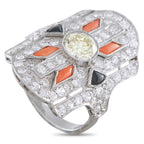 Platinum 3.0ct Diamond, Coral, and Onyx Ring
