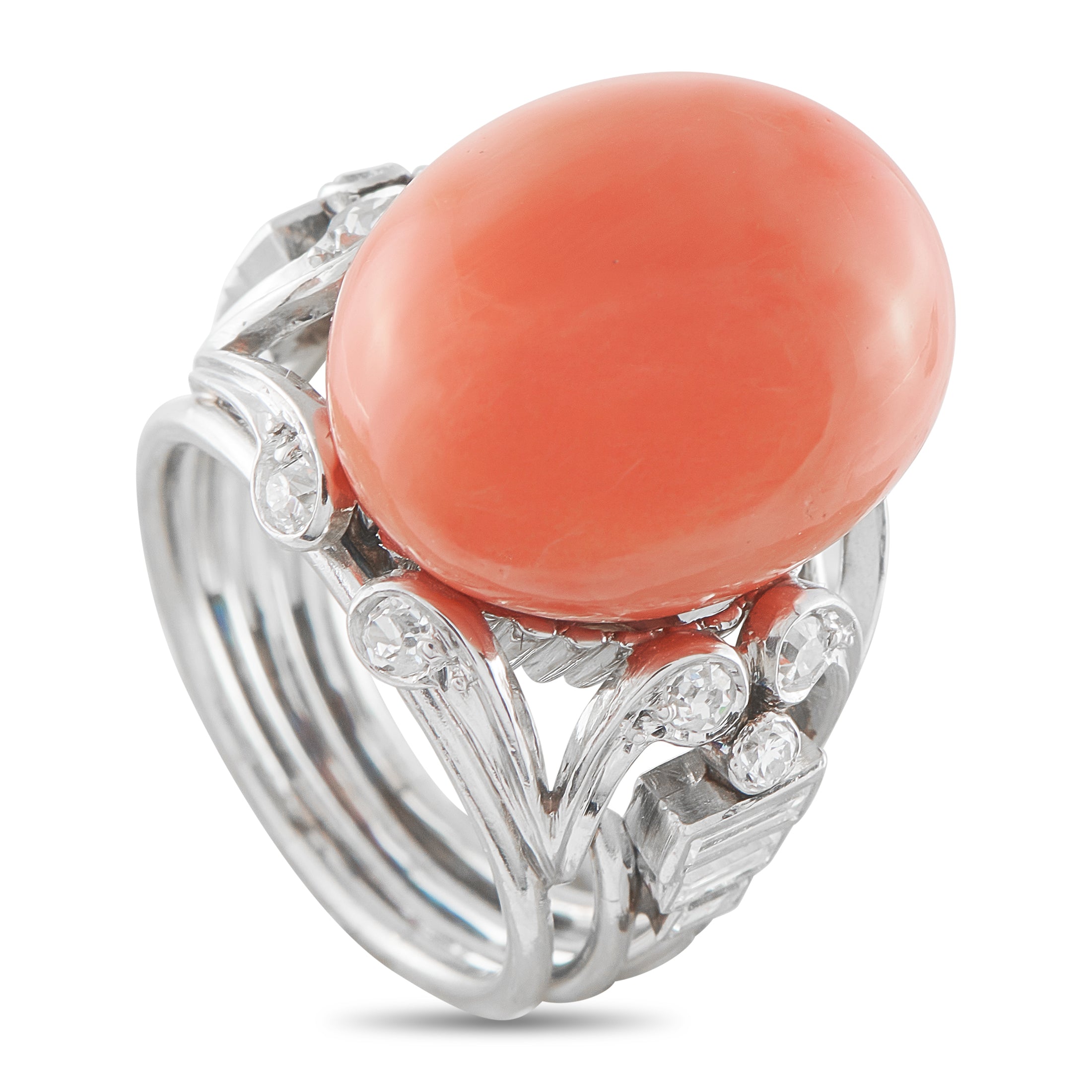 Platinum 0.50ct Diamond and Coral Ring
