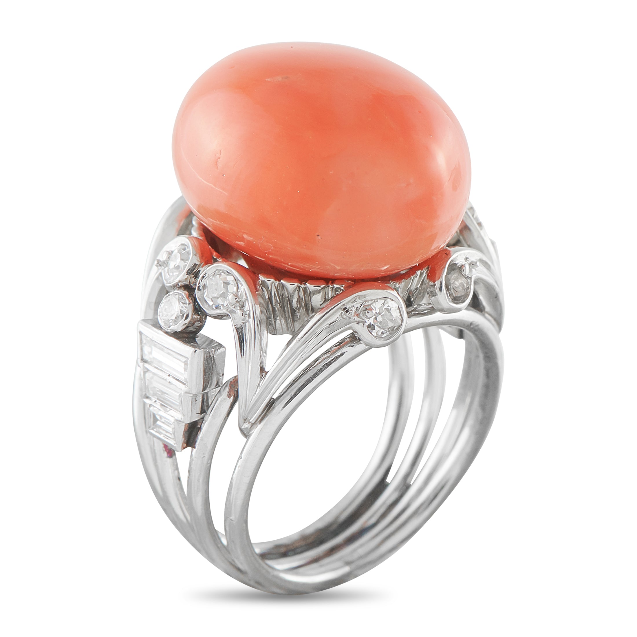 Platinum 0.50ct Diamond and Coral Ring