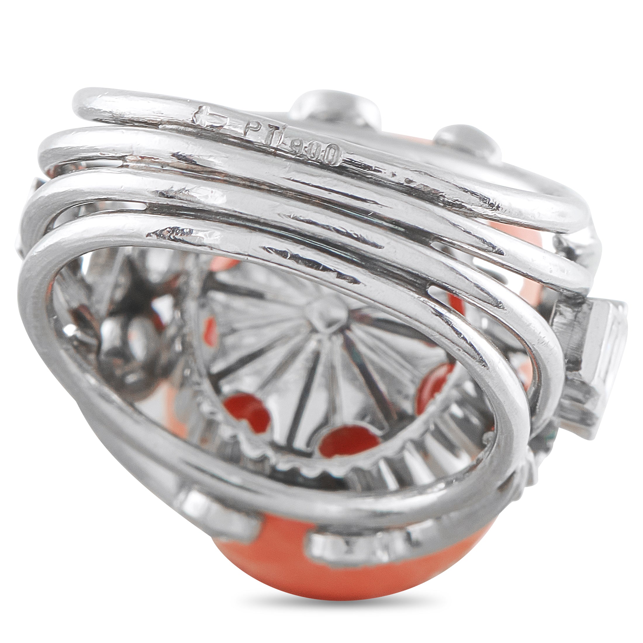Platinum 0.50ct Diamond and Coral Ring