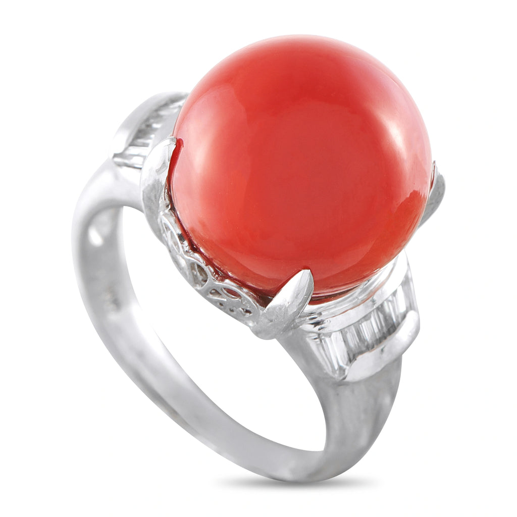 Platinum 0.30ct Diamond and Coral Ring