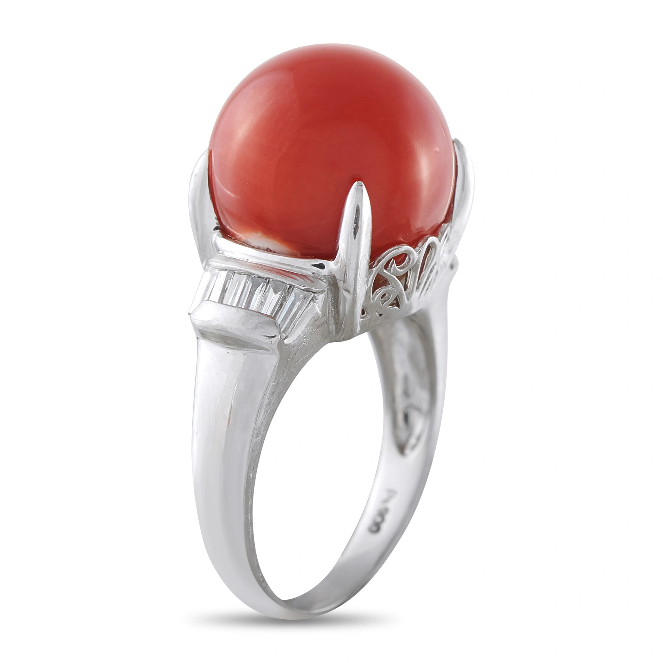 Platinum 0.30ct Diamond and Coral Ring