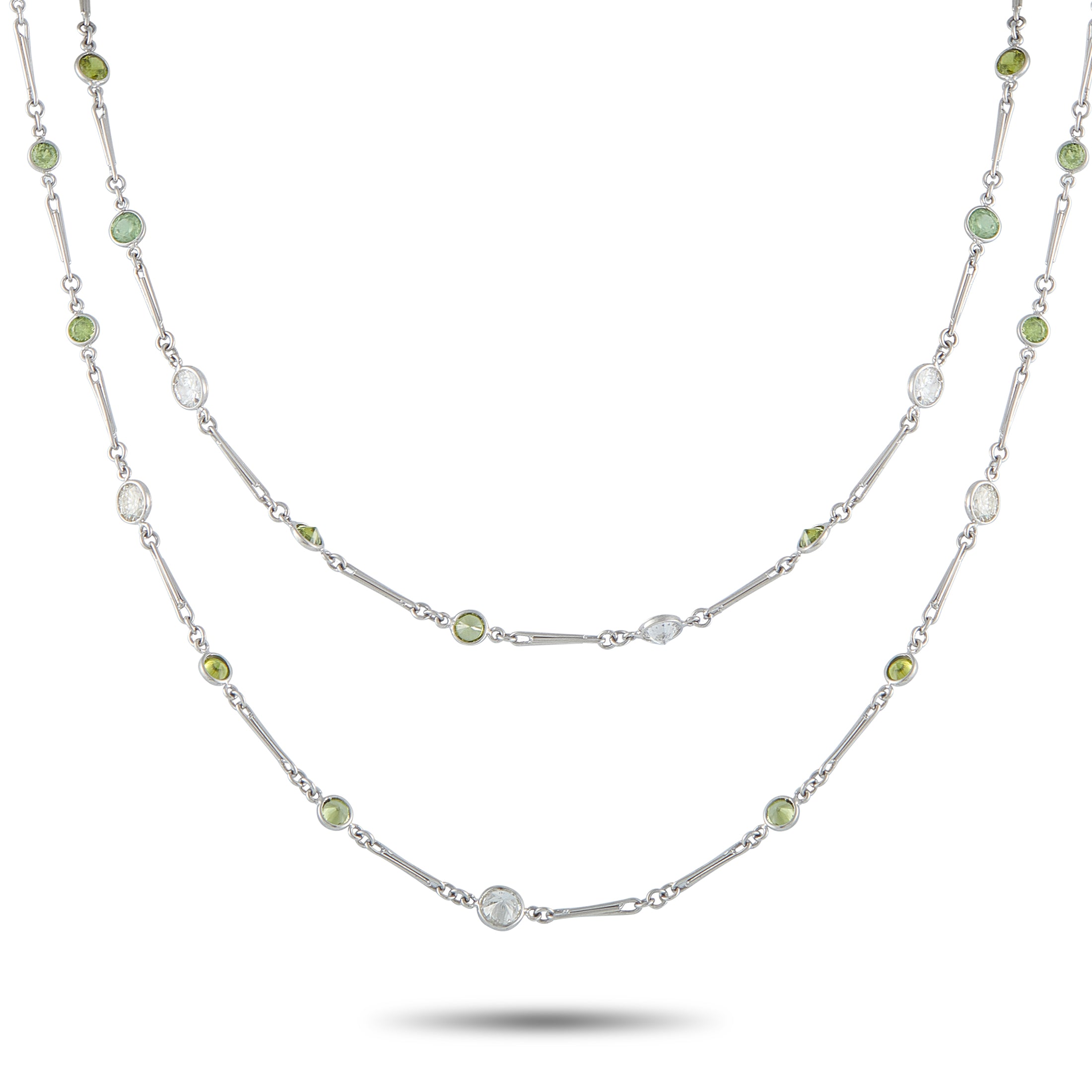 Platinum 7.13ct Diamond and Demantoid Necklace