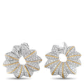 Platinum diamond flower earrings with yellow gold edge accents and round center stones