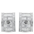 Platinum rectangular diamond clip with baguette border and round center stone