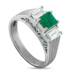 Exclusive Platinum 0.60ct Diamond and Emerald Ring - A highly detailed Platinum setting allows this luxury ring to capture your imagination from any angle. Sleek and sophisticate