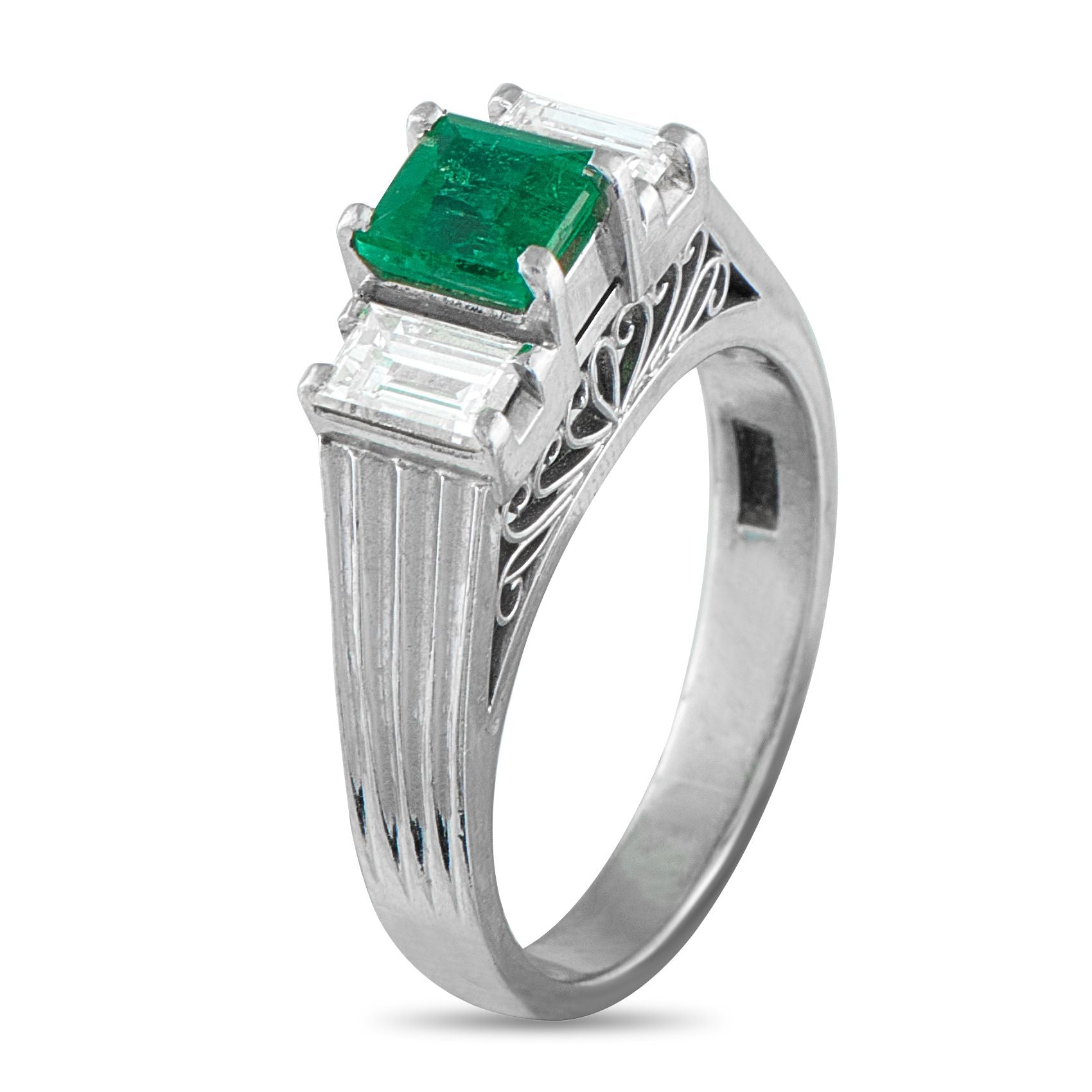Exclusive Platinum 0.60ct Diamond and Emerald Ring