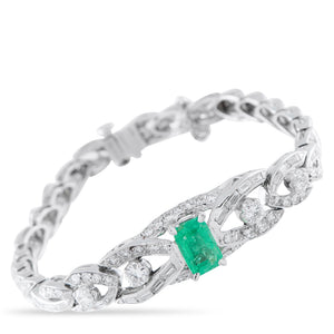 Platinum 2.30ct Diamond and Emerald Bracelet