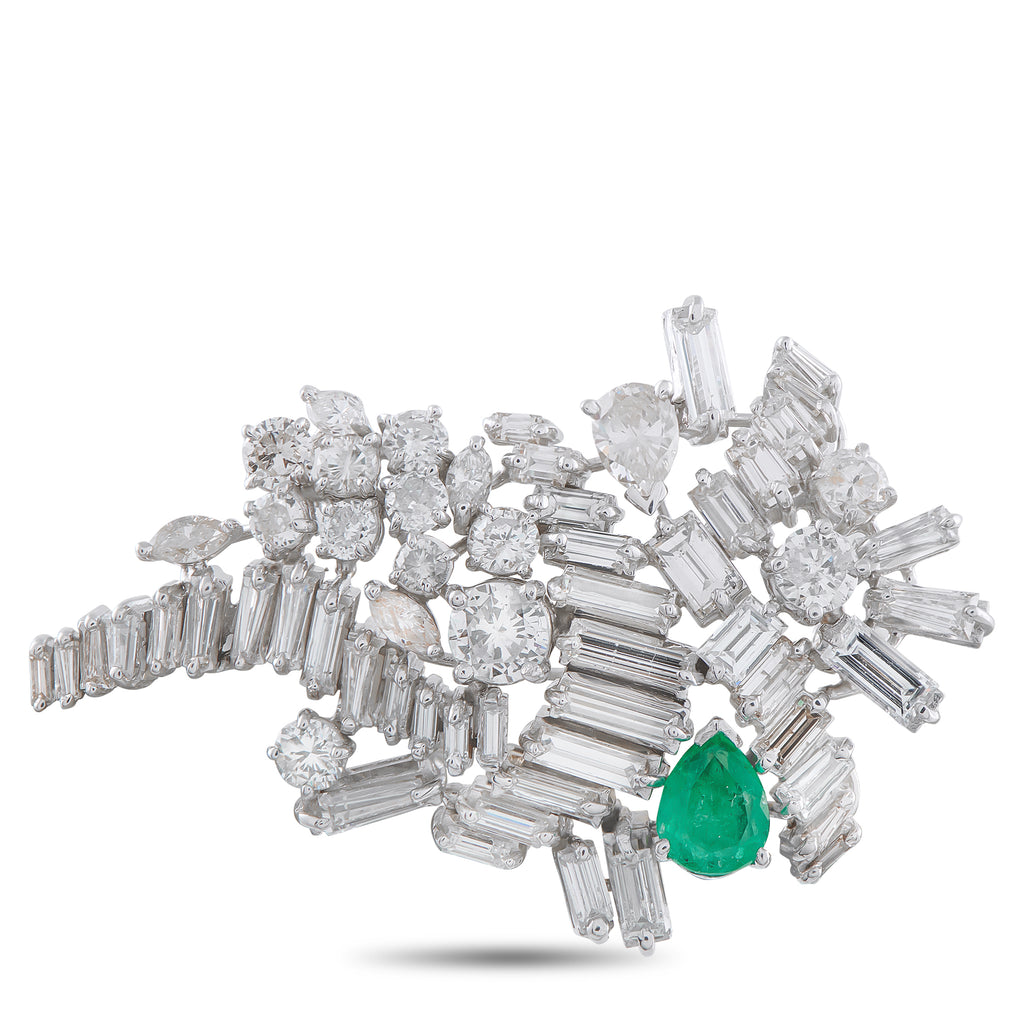 Platinum 8.50ct Diamond and Emerald Brooch