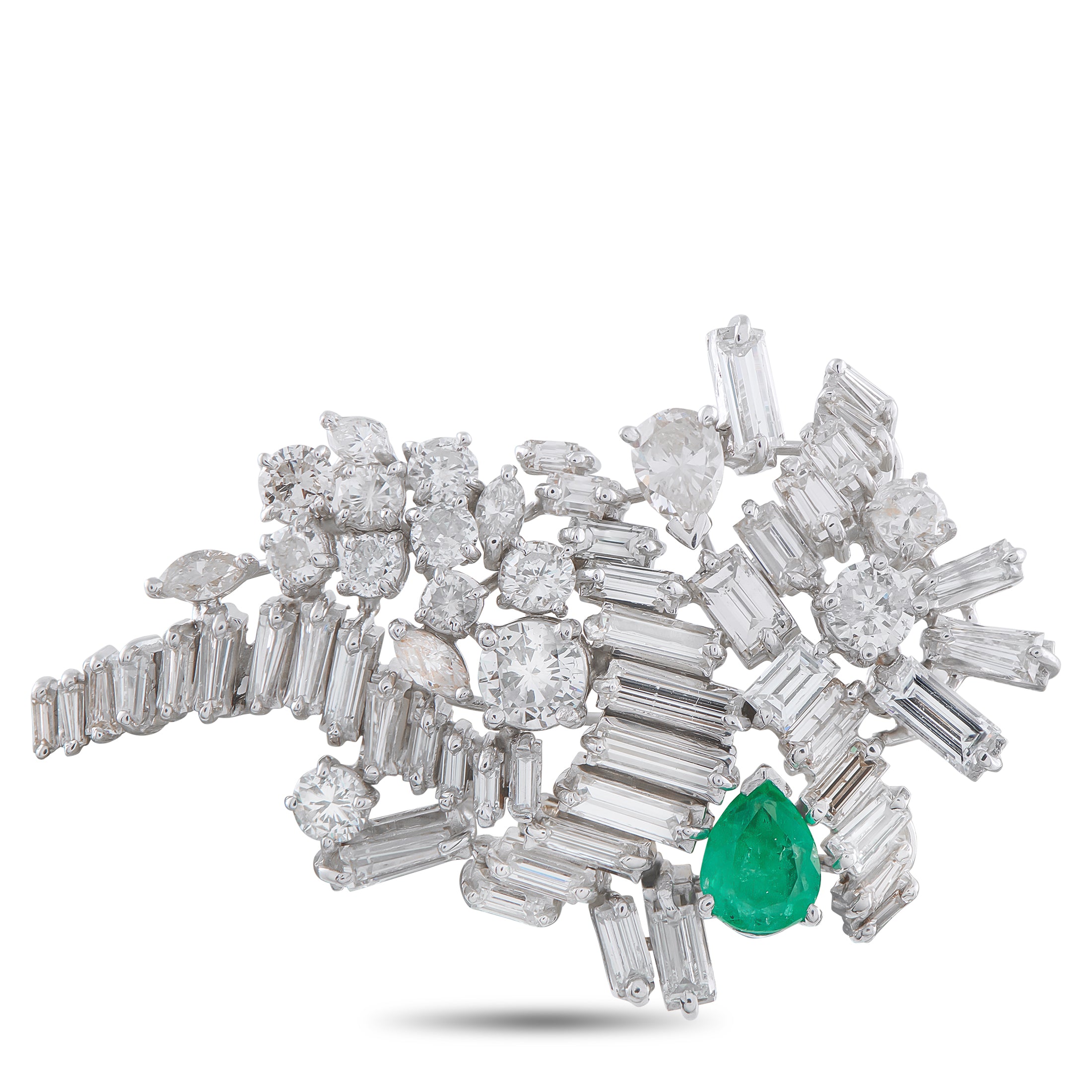 Platinum 8.50ct Diamond and Emerald Brooch