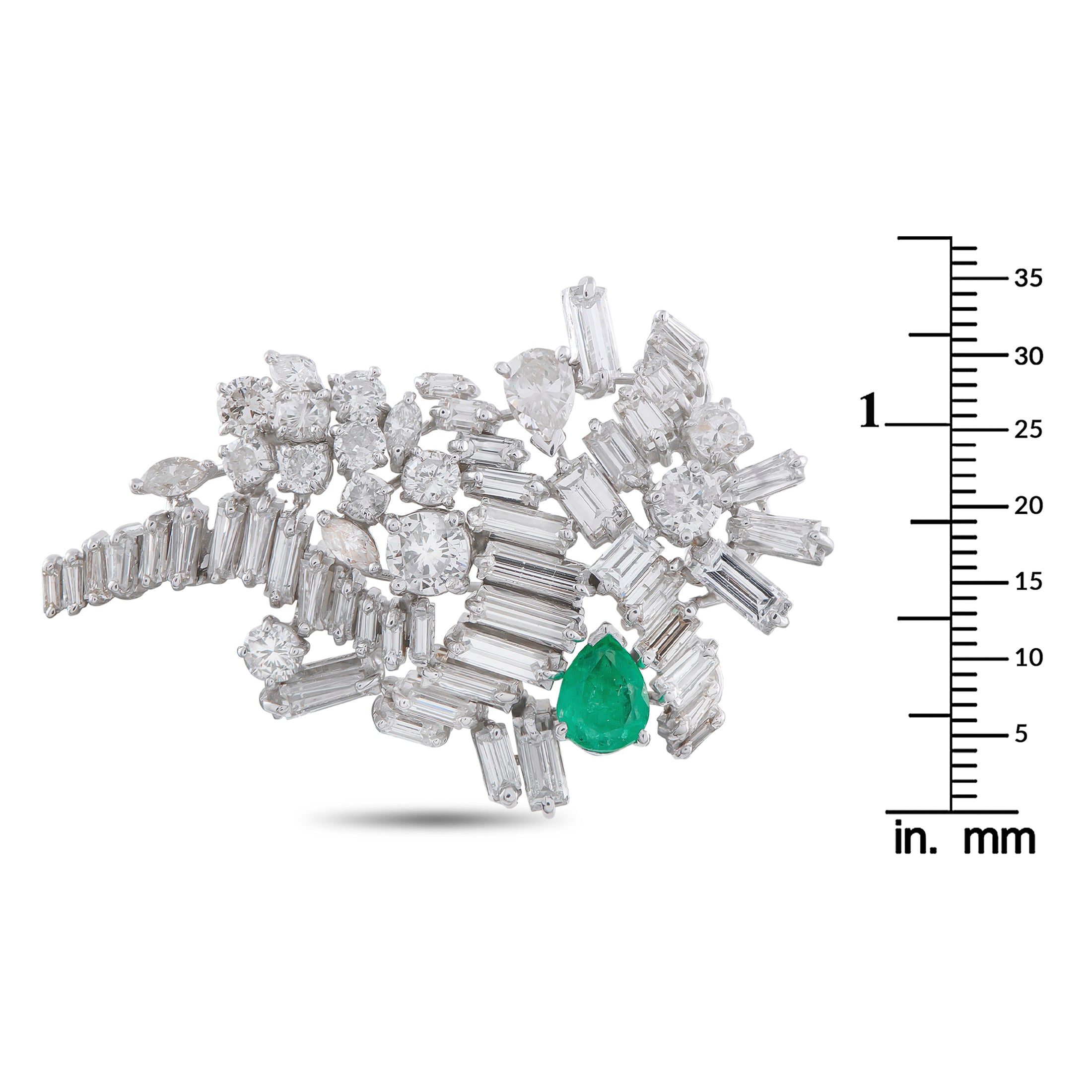 Platinum 8.50ct Diamond and Emerald Brooch