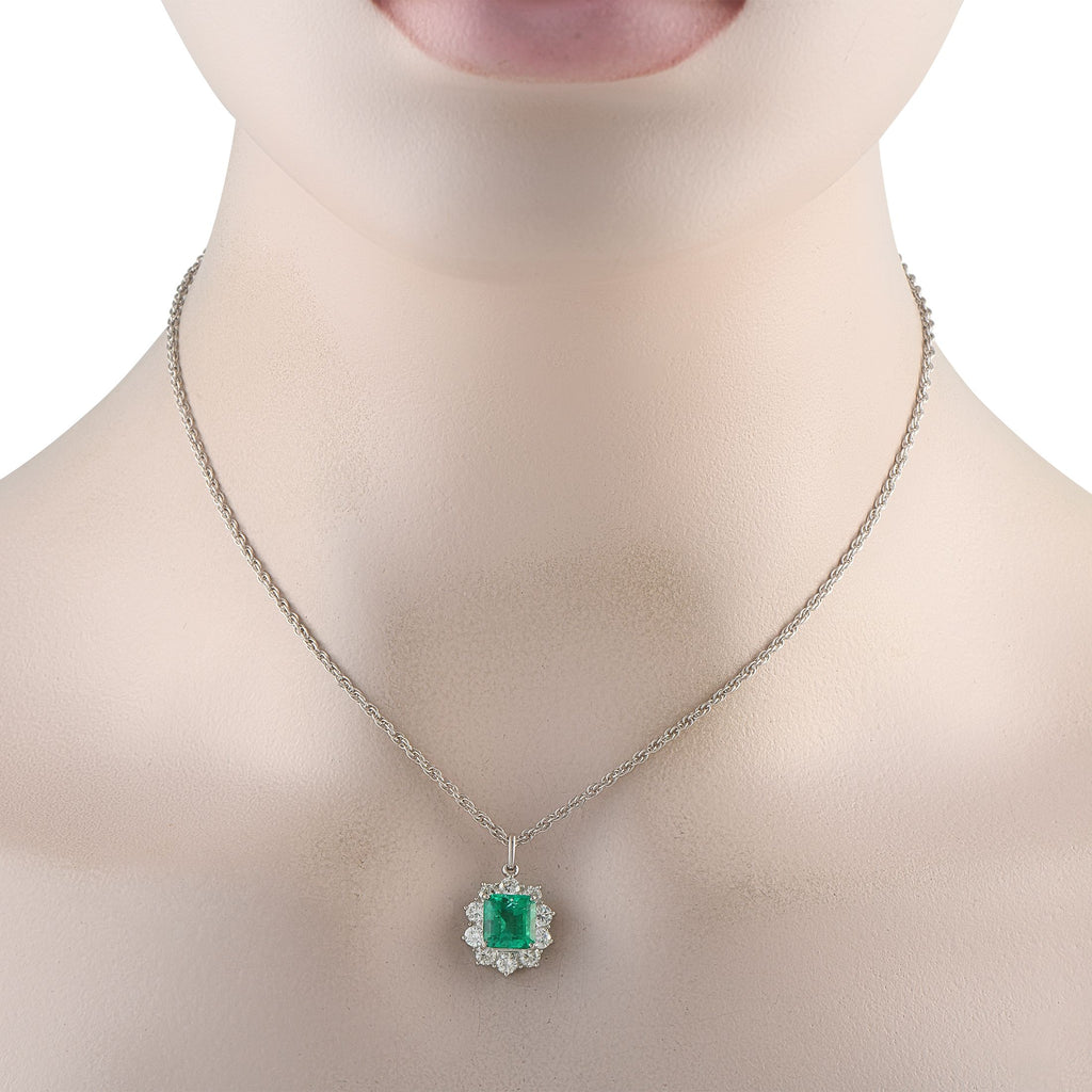 Exclusive Platinum 1.18ct Diamond and Emerald Necklace
