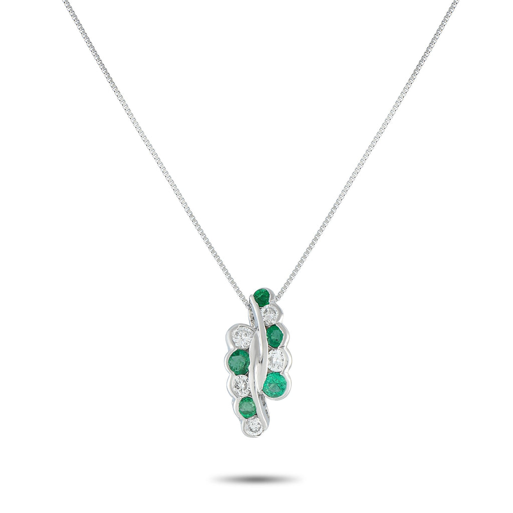 Exclusive Platinum 0.53ct Diamond and Emerald Necklace MF29-082125 – This uniquely elegant necklace will always impress