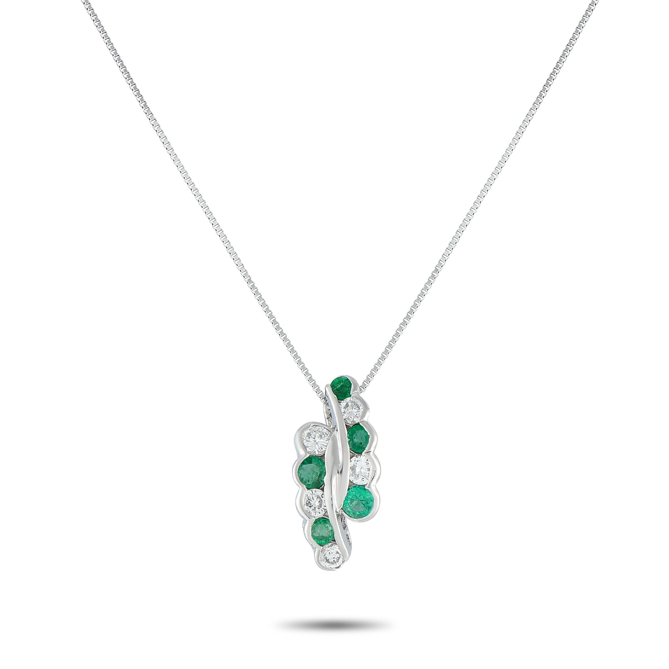 Exclusive Platinum 0.53ct Diamond and Emerald Necklace MF29-082125 – This uniquely elegant necklace will always impress