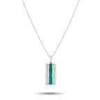 Exclusive Platinum 0.25ct Diamond and Emerald Bar Pendant Necklace MF07-082225 – Clean lines with timeless poise mark the sty