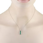 Exclusive Platinum 0.25ct Diamond and Emerald Bar Pendant Necklace
