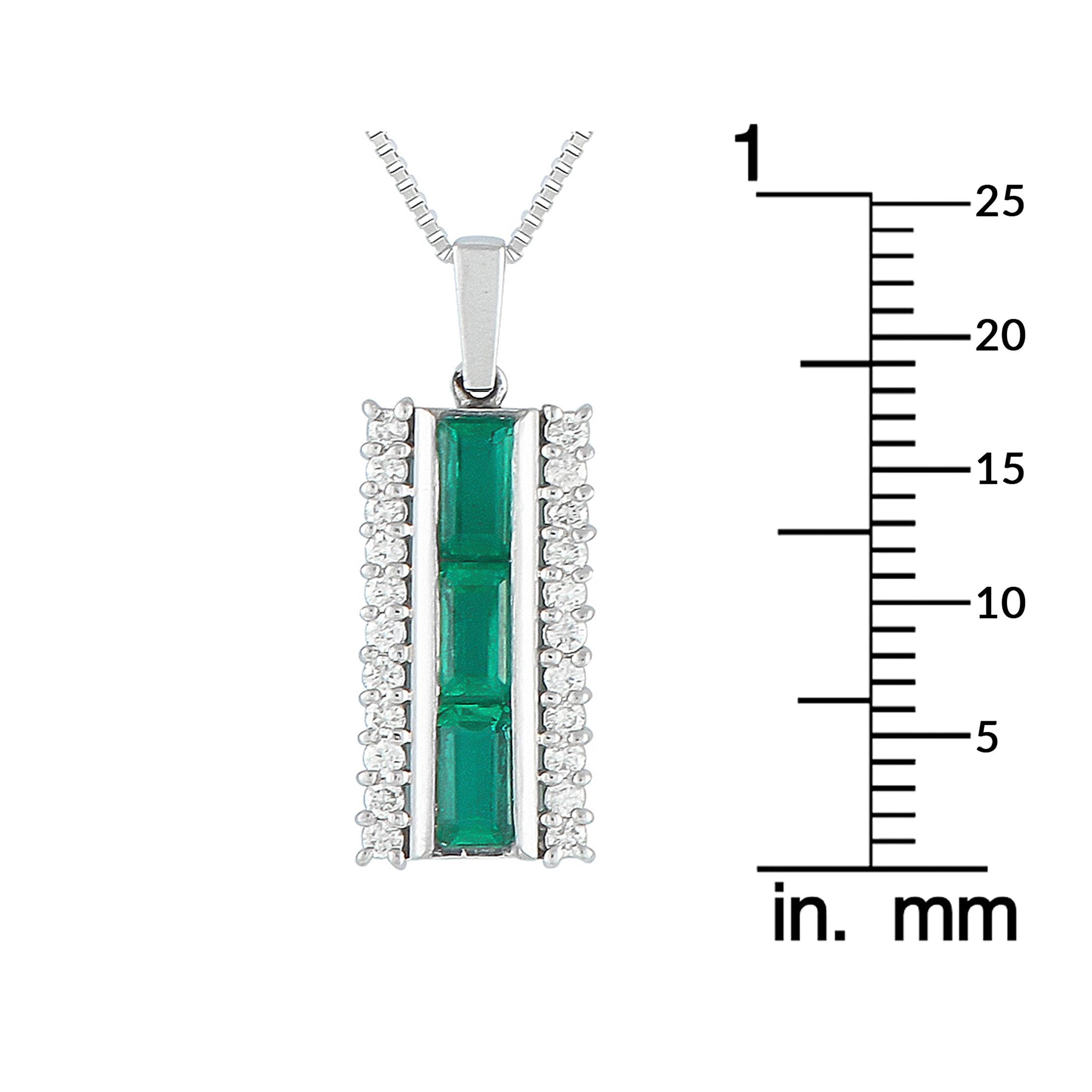 Exclusive Platinum 0.25ct Diamond and Emerald Bar Pendant Necklace