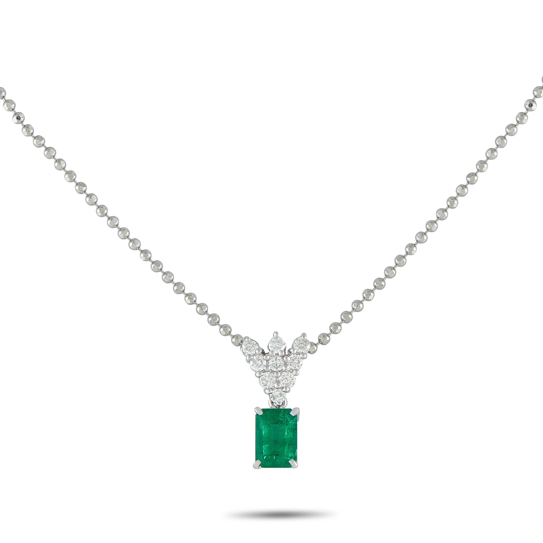 Exclusive Platinum 0.30ct Diamond and Emerald Pendant Necklace MF29-102025 – This necklace makes it easy to add a touch of lu