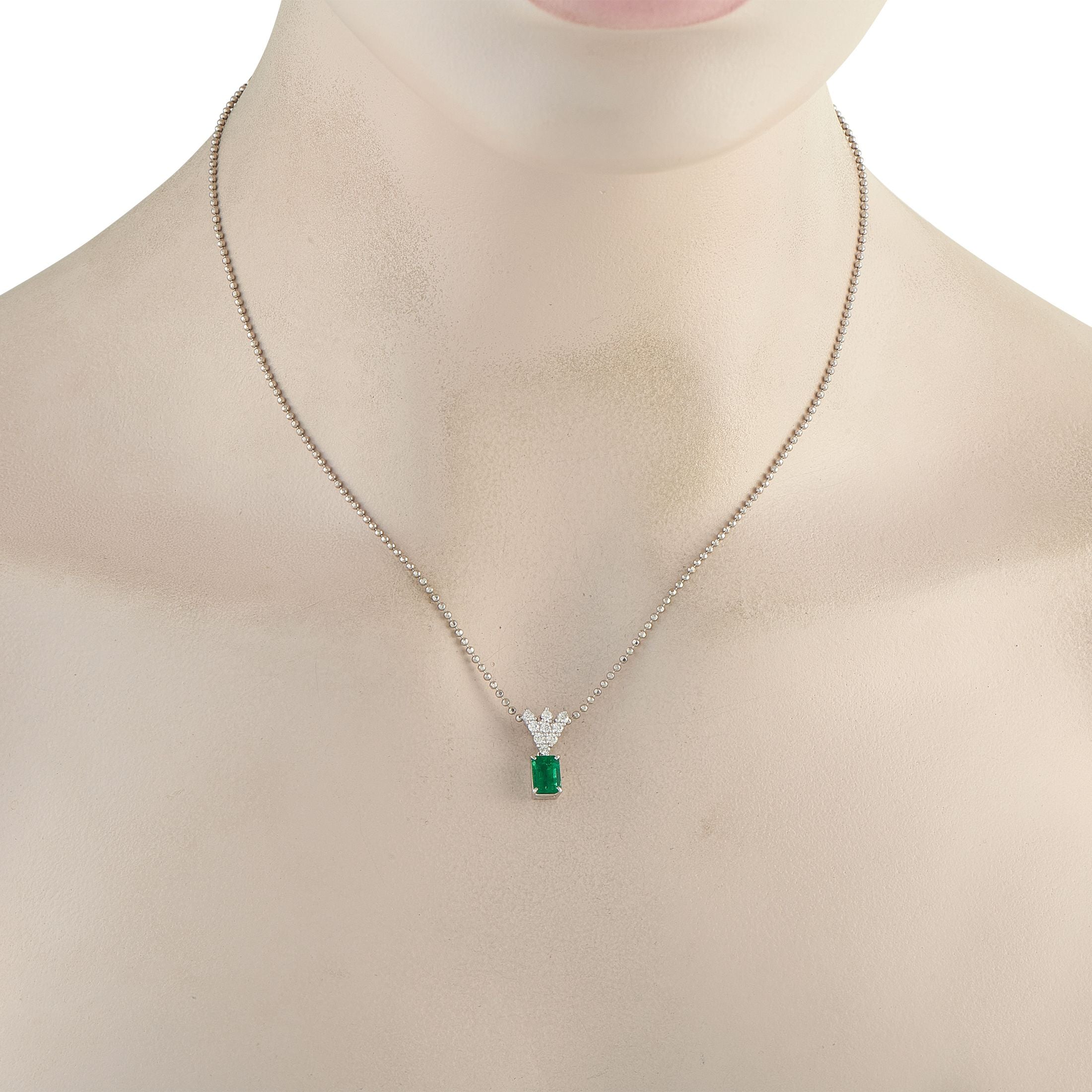 Exclusive Platinum 0.30ct Diamond and Emerald Pendant Necklace
