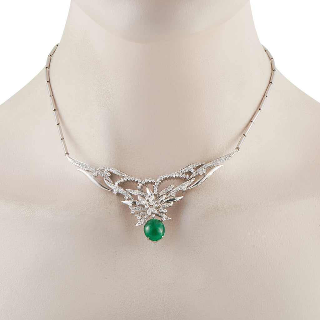 Exclusive Platinum 3.18ct Diamond and Emerald Necklace