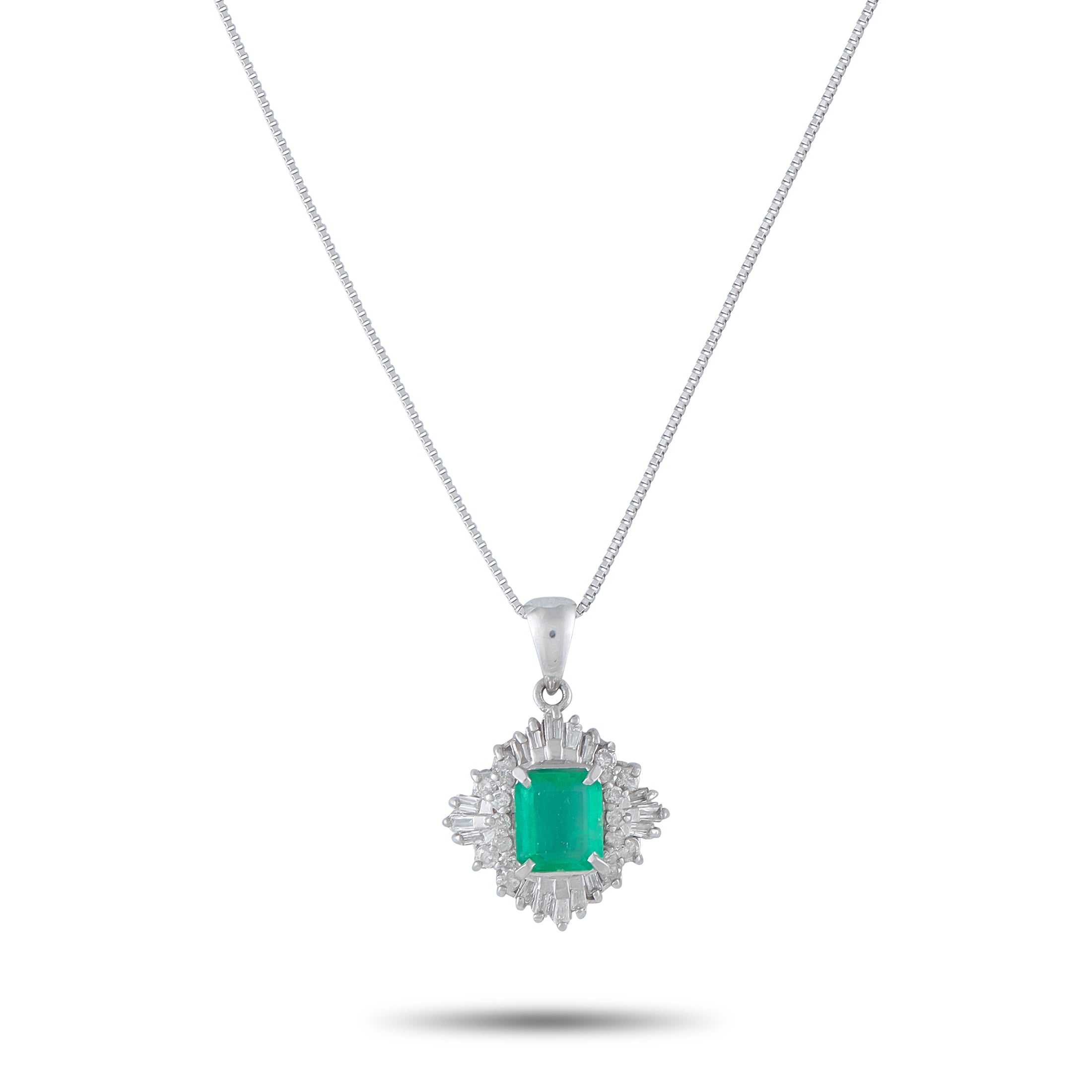 Platinum 0.48ct Diamond and Emerald Pendant
