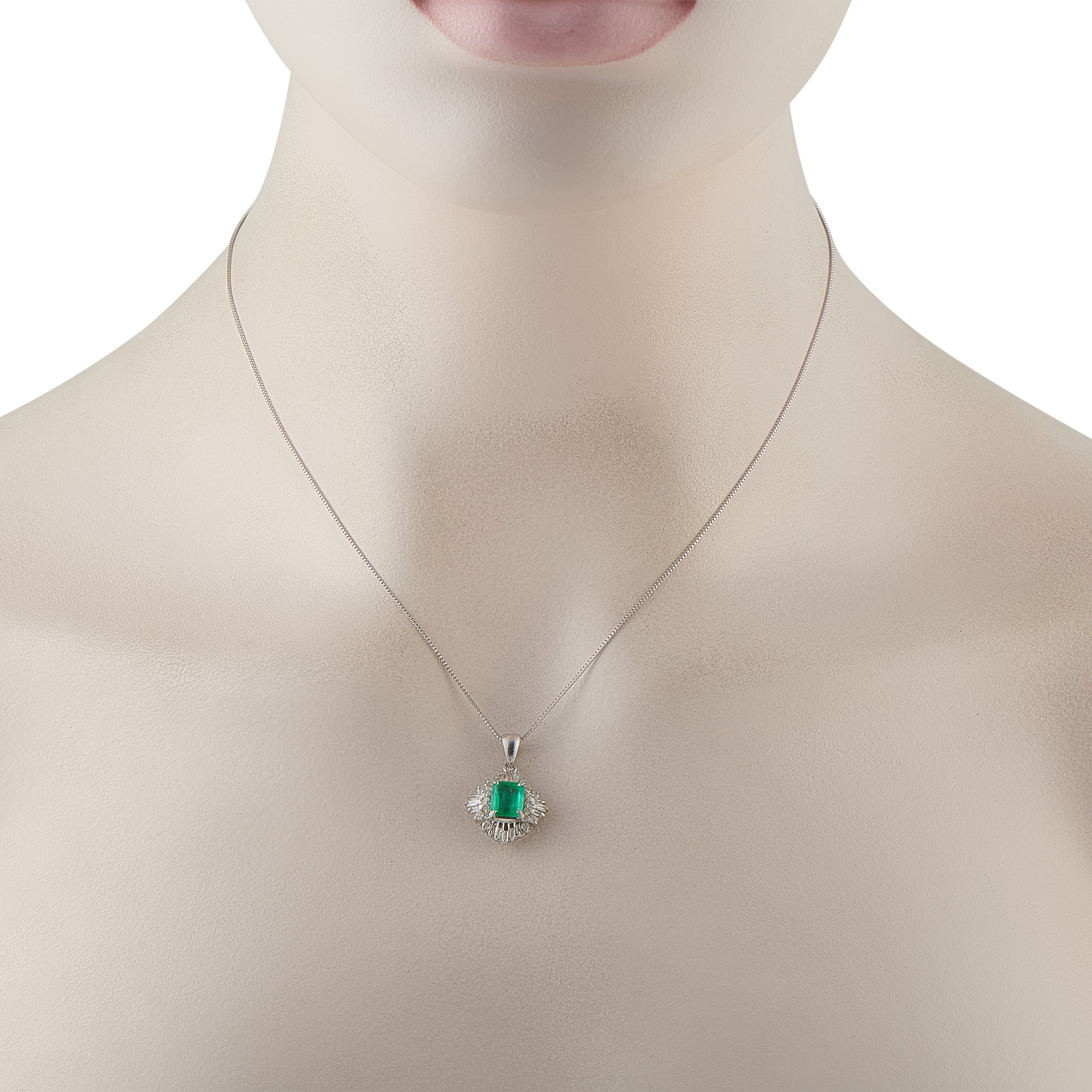 Platinum 0.48ct Diamond and Emerald Pendant