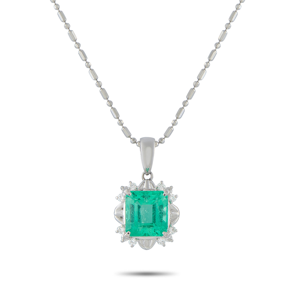 Platinum 0.16ct Diamond and Emerald Pendant