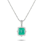 Platinum 0.16ct Diamond and Emerald Pendant