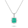 Platinum 0.16ct Diamond and Emerald Pendant