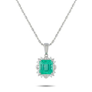 Platinum 0.16ct Diamond and Emerald Pendant