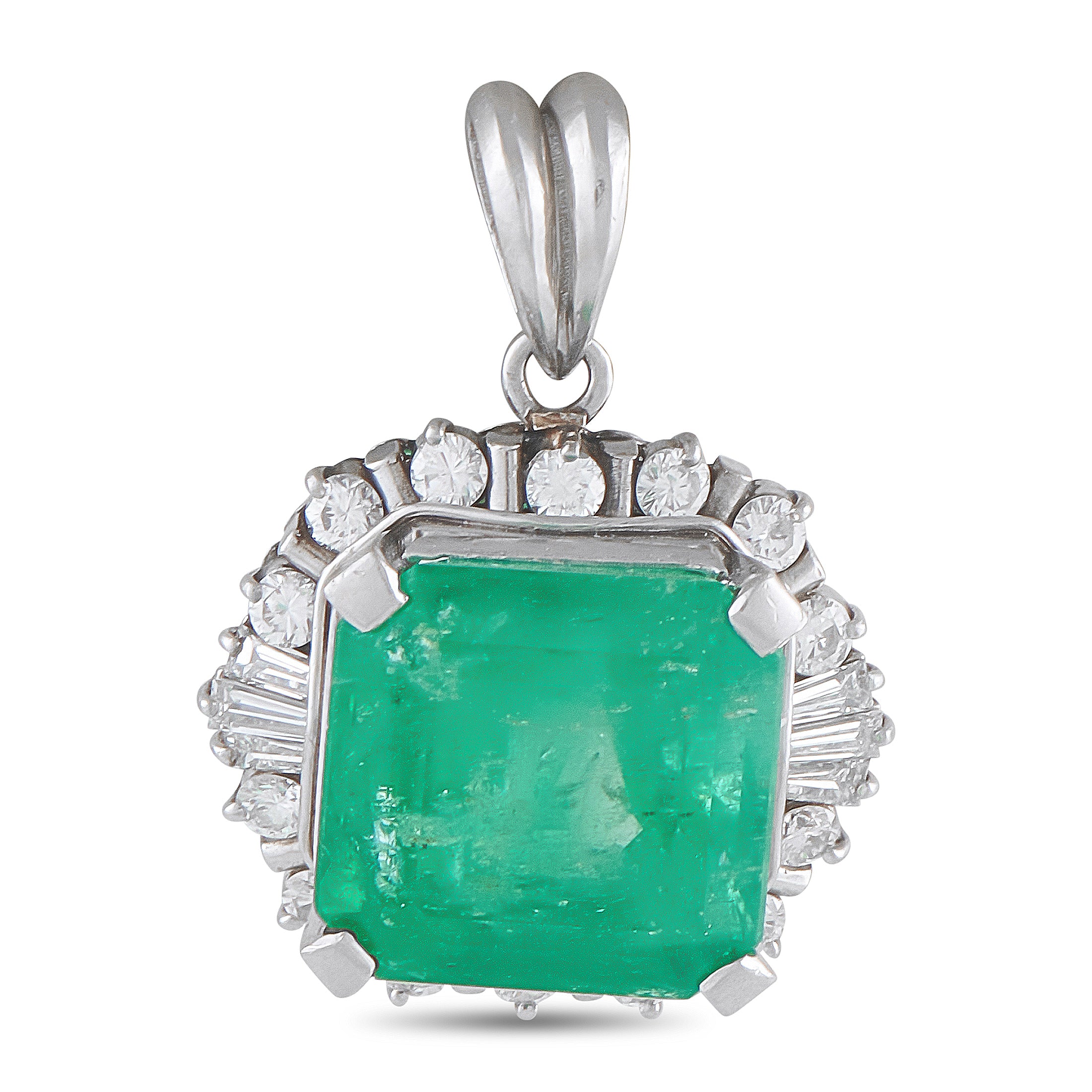 Platinum 0.84ct Diamond and Emerald Pendant