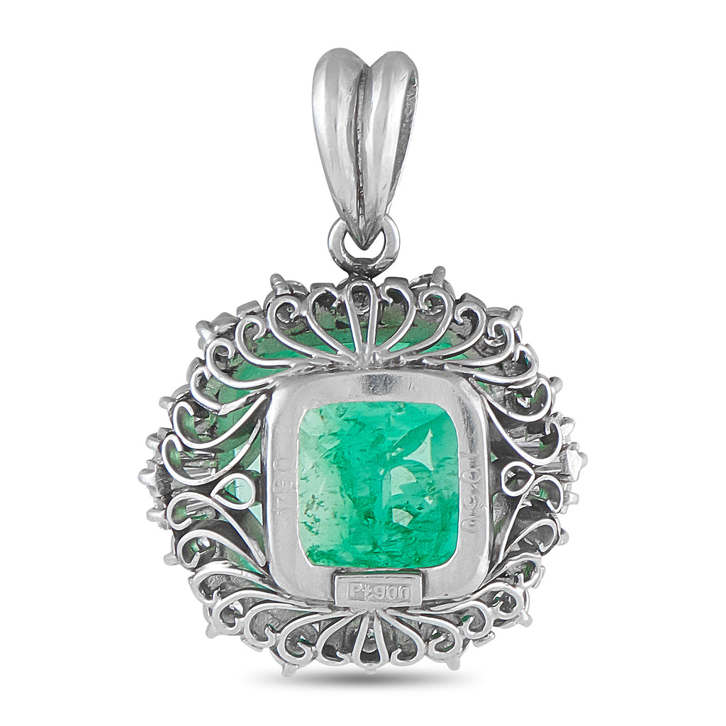 Platinum 0.84ct Diamond and Emerald Pendant