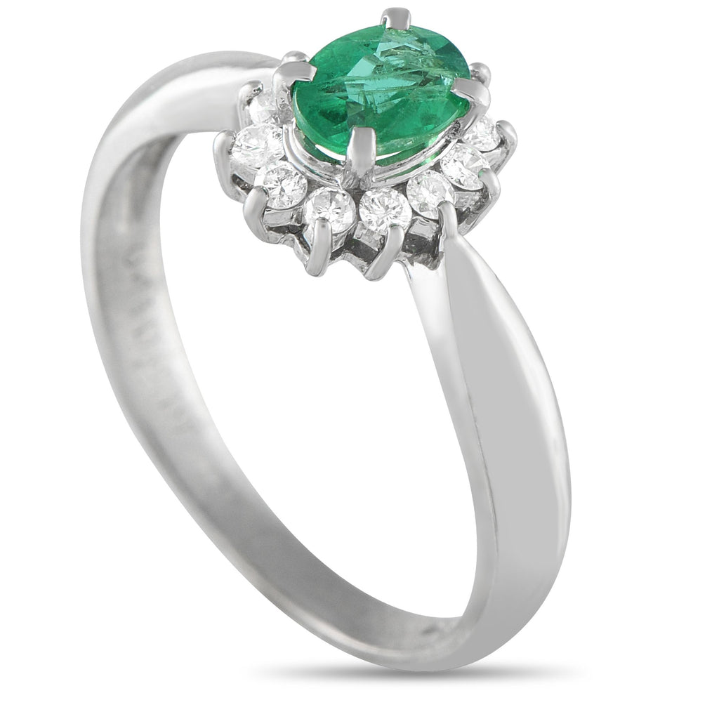 Exclusive Platinum 0.19ct Diamond and Emerald Ring MF21-061625 – This elegant ring will never go out of style