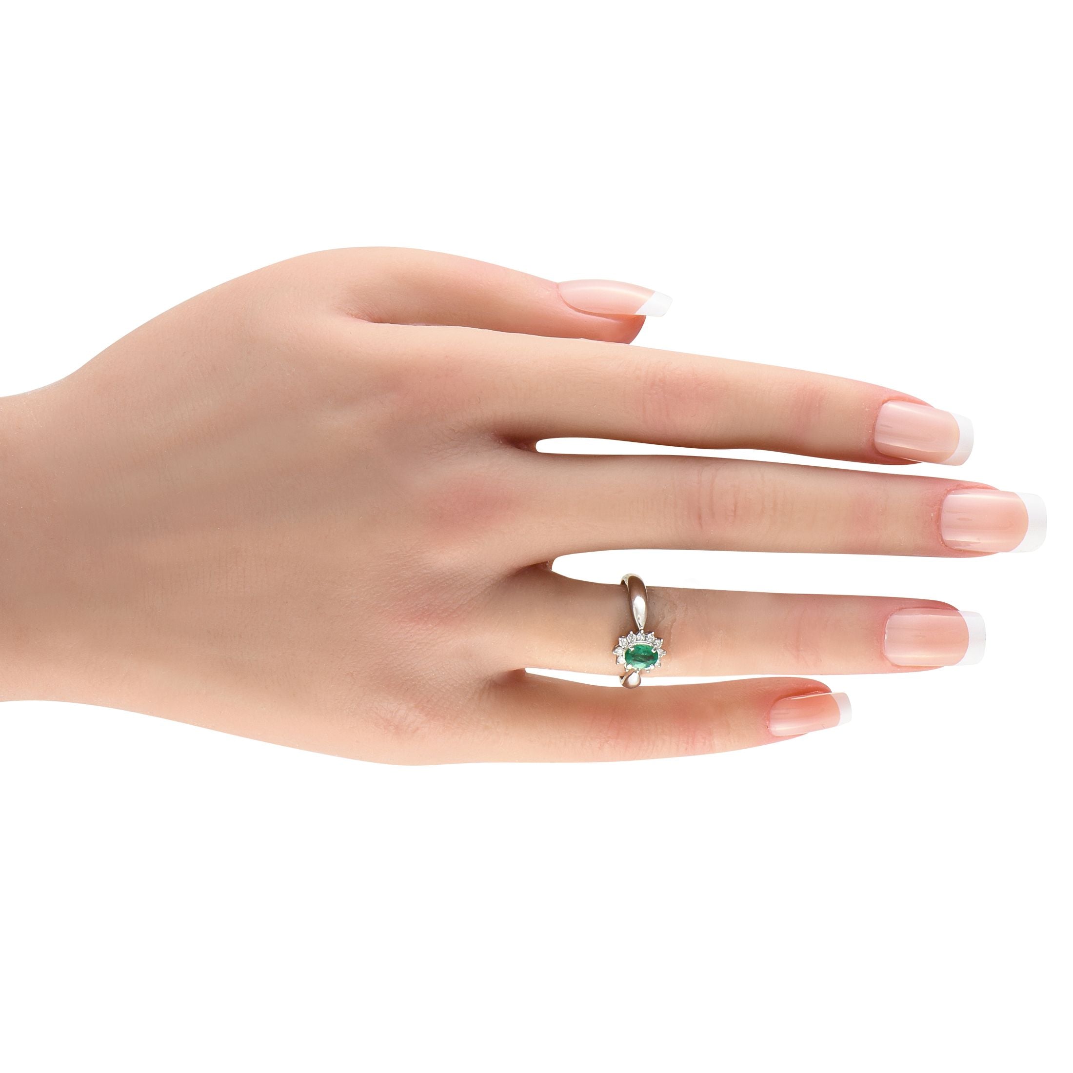 Exclusive Platinum 0.19ct Diamond and Emerald Ring