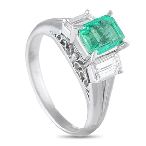 Platinum 0.51ct Diamond and Emerald Ring