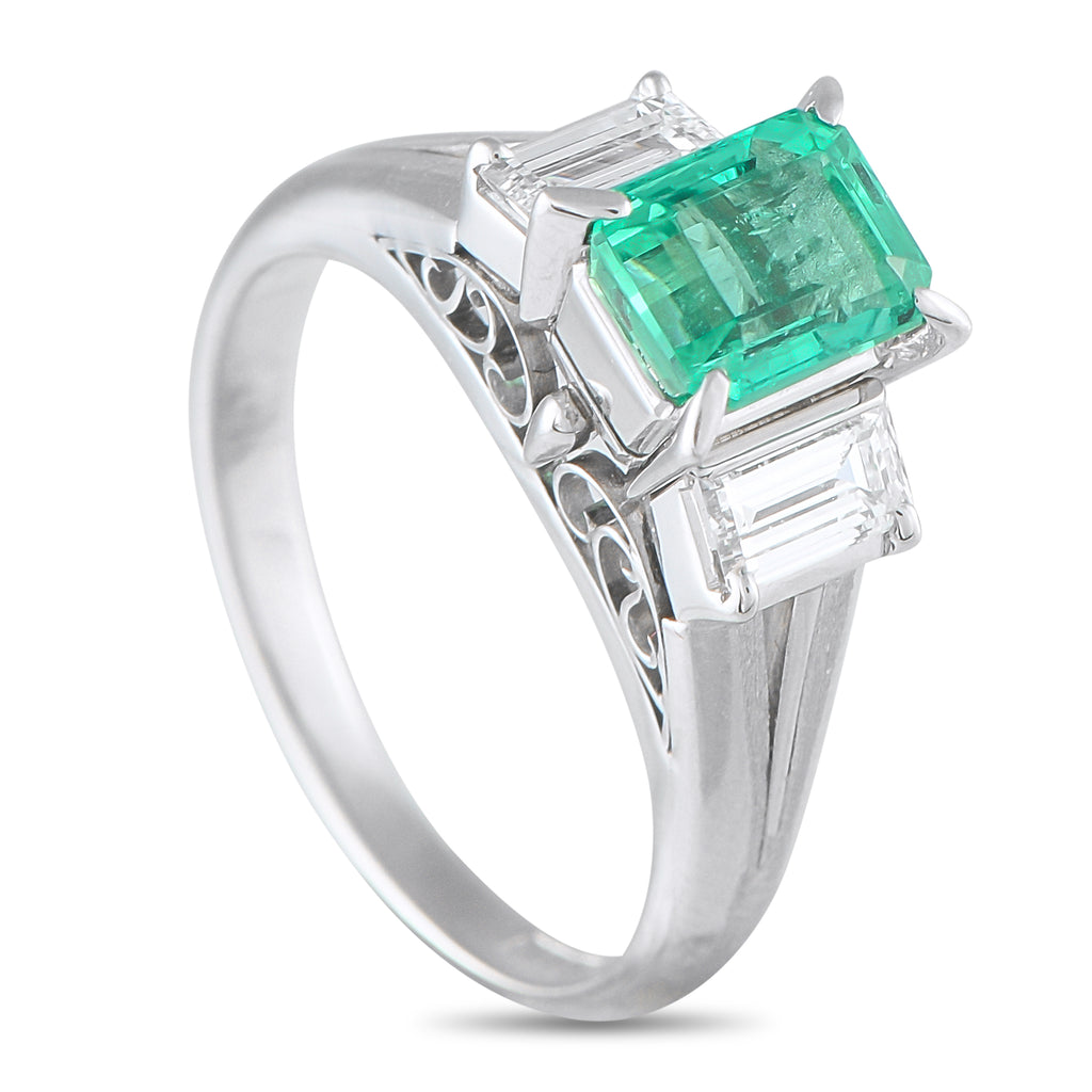 Platinum 0.51ct Diamond and Emerald Ring