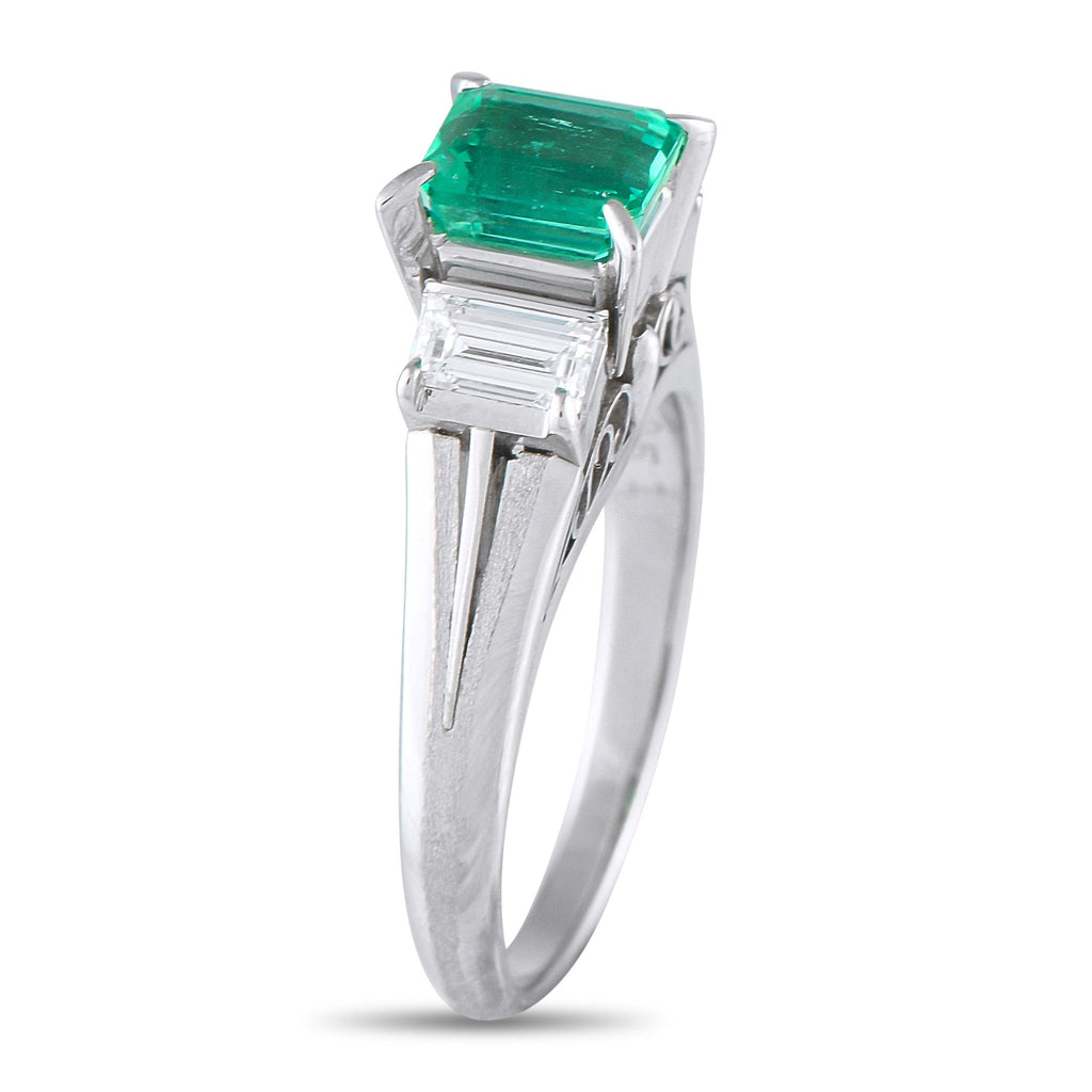 Exclusive Platinum 0.51ct Diamond and Emerald Ring