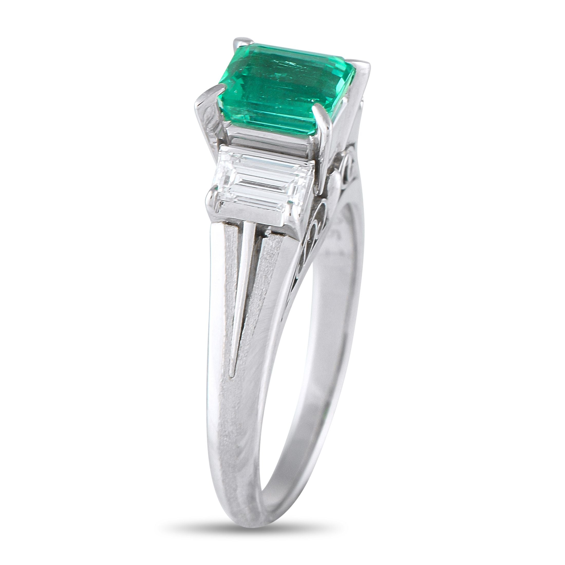 Exclusive Platinum 0.51ct Diamond and Emerald Ring